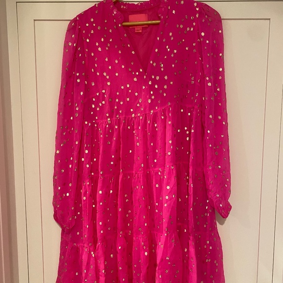 Lilly Pulitzer Pink Long Sleeve Dress with Gold Accents - Picture 1 of 5